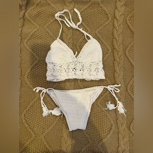 Knitted crochet white bikini size XS/Small